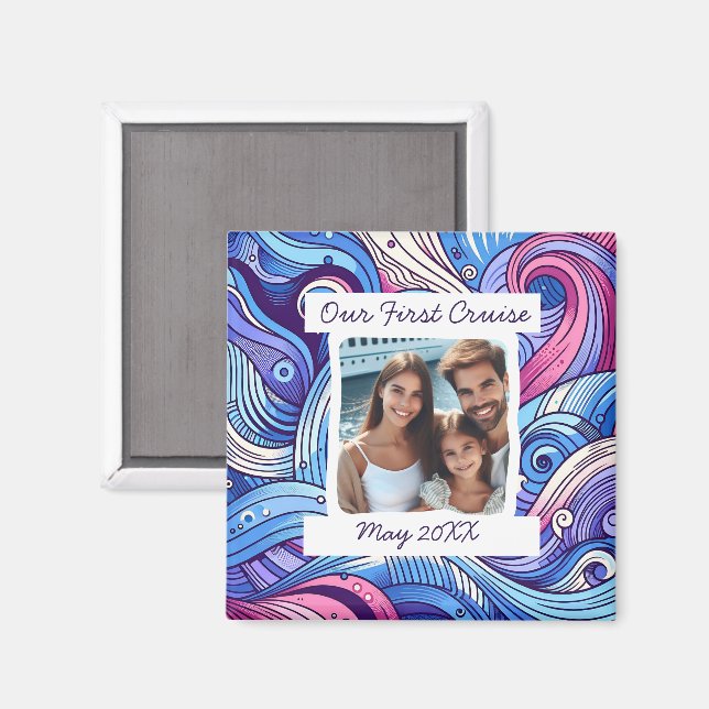 Our 1st Cruise Whimsical Waves Custom Photo Magnet (Front/Back)