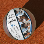 Our 1st Father's Day Together! Photo Collage Basketball<br><div class="desc">Create your very own special first Father's day photo collage basketball. Featuring 4 insta style square pictures with the text 'Our First Father's Day Together', the word together is in modern script, two cute little blue hearts that can be changed to any color, a sweet message that you can keep...</div>