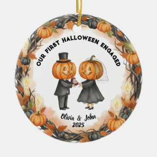 Our 1st Halloween 2025 Pumpkin Wedding with Wreath Ceramic Ornament
