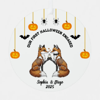 Our 1st Halloween Engaged Fox Skeleton Proposal Metal Ornament