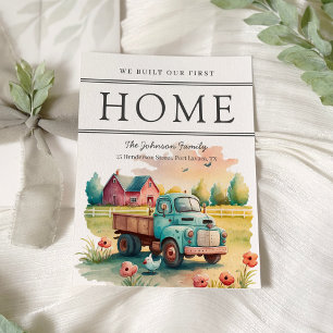 Our 1st Home Watercolor Truck Moving Announcement Postcard