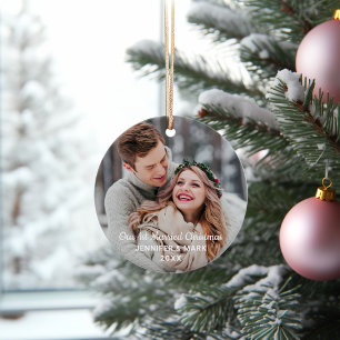 Our 1st Married Christmas Modern Wedding Photo Ornament