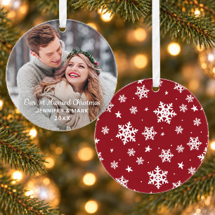 Our 1st Married Christmas Modern Wedding Photo Ornament