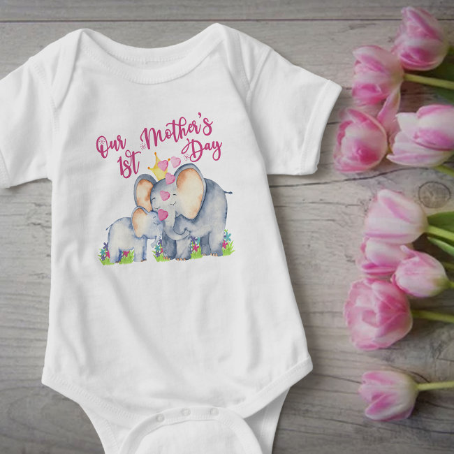 Our 1st Mothers Day Mom and Baby Elephant T-Shirt