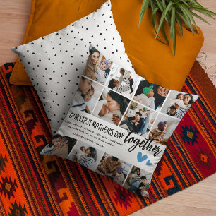 Our 1st Mother's Day Together! Photo Collage Throw Pillow