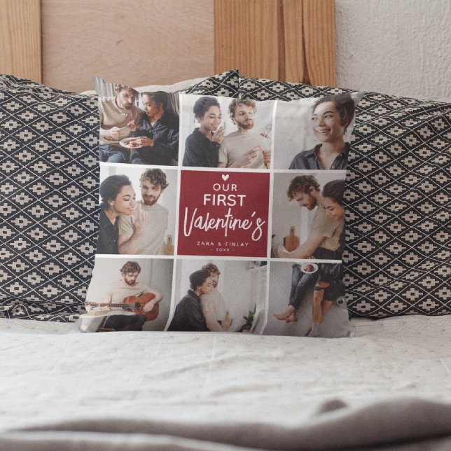 Our 1st Valentines Photo Collage Keepsake Throw Pillow (Creator Uploaded)