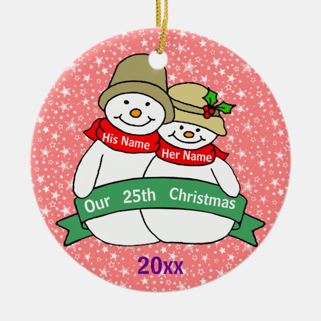 Our 25th Christmas Ceramic Ornament (Front)