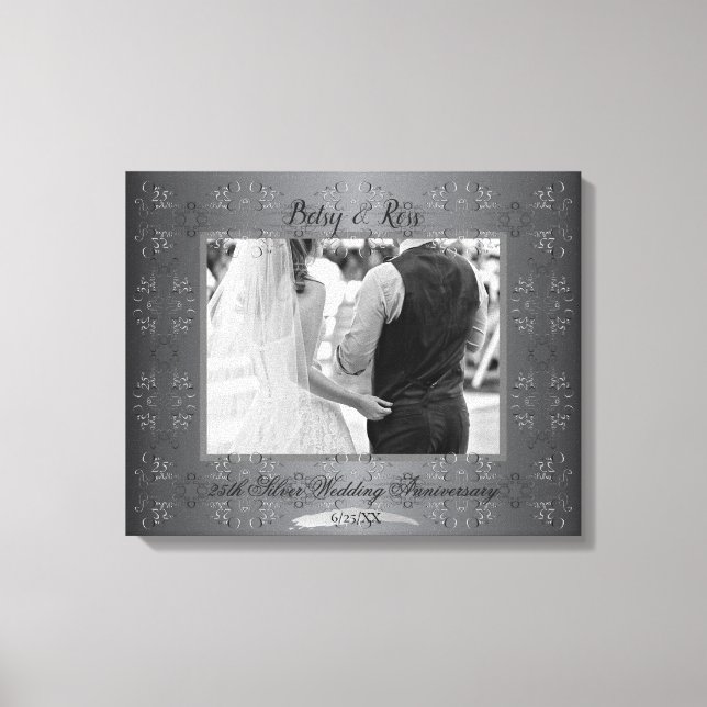 "Our 25th Wedding Anniversary"Hand-written Silver Canvas Print (Front)