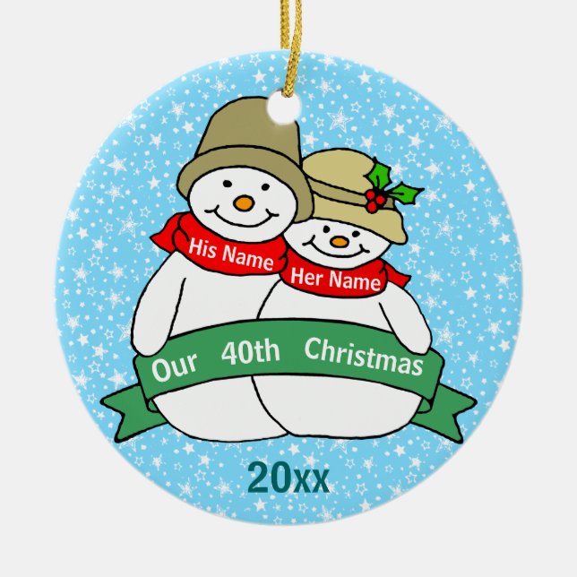Our 40th Christmas Ceramic Ornament (Front)