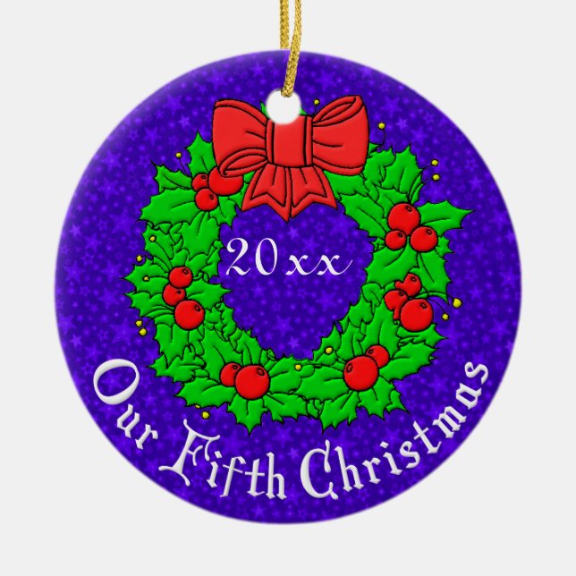 Our 5th Anniversary Ceramic Ornament (Front)
