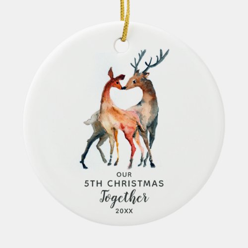 Our 5th Christmas Together Customizable Year Deer Ceramic Ornament