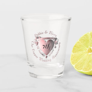 "Our 7th Copper Anniversary"3D Heart Emblem Shot G Glass
