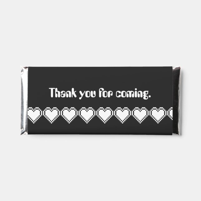Our 8-Bit Hearts in Black Hershey Bar Favors (Front)
