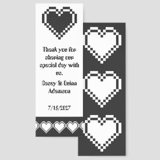 Our 8-Bit Hearts in Black Wedding Favor Bookmarks