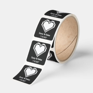 Our 8-Bit Hearts in Black Wedding Square Sticker