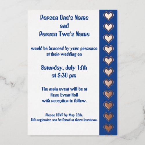 Our 8_Bit Hearts in Blue Foil Invitation