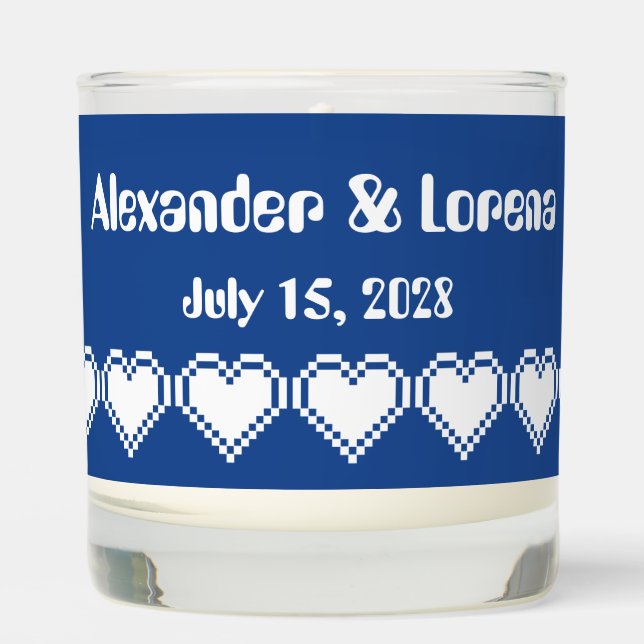 Our 8-Bit Hearts in Blue Scented Candle (Front)