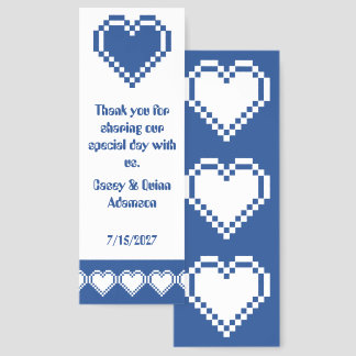 Our 8-Bit Hearts in Blue Wedding Favor Bookmarks