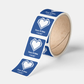 Our 8-Bit Hearts in Blue Wedding Square Sticker