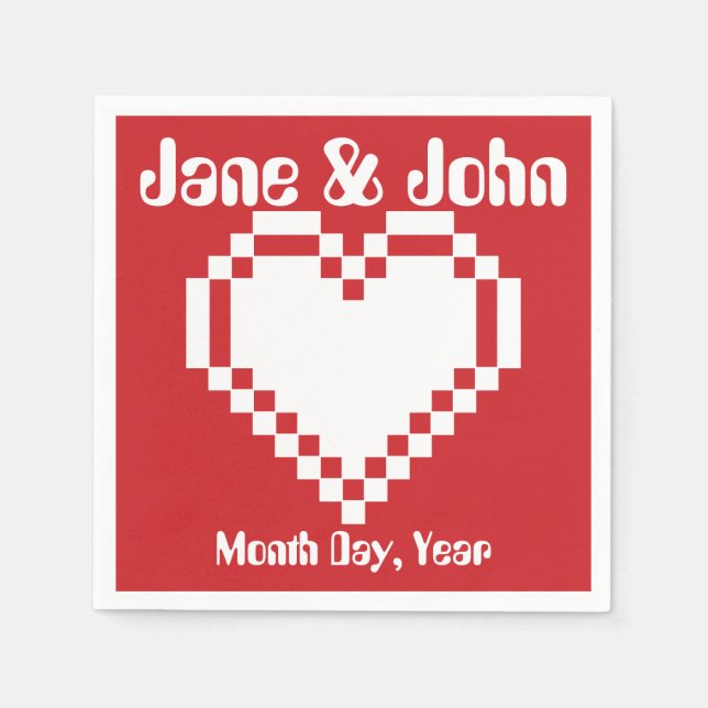 Our 8-Bit Hearts in Cherry Napkins (Front)