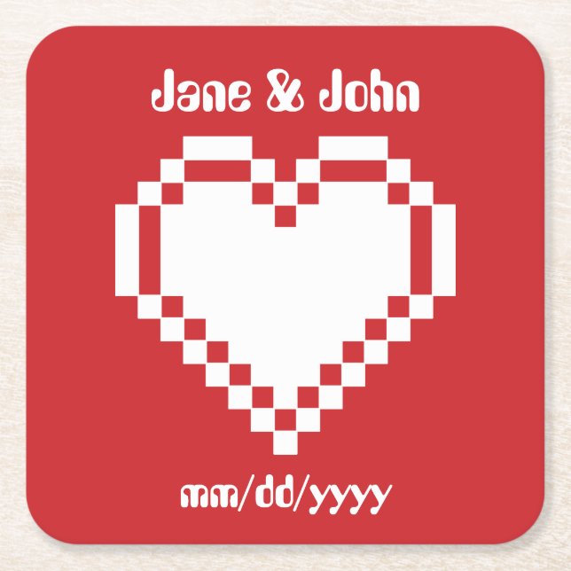 Our 8-Bit Hearts in Cherry Paper Coaster (Front)