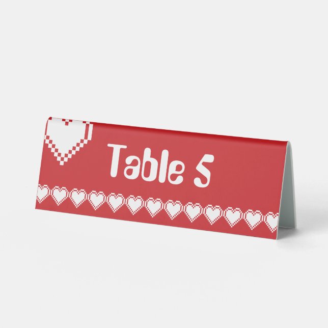 Our 8-Bit Hearts in Cherry Table Tent Sign (Front)