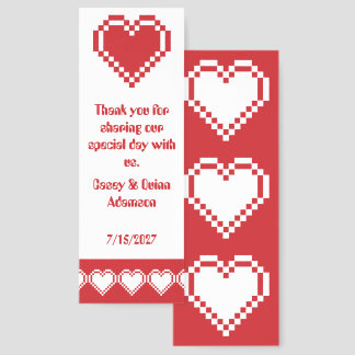 Our 8-Bit Hearts in Cherry Wedding Favor Bookmarks