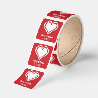 Our 8-Bit Hearts in Cherry Wedding Square Sticker