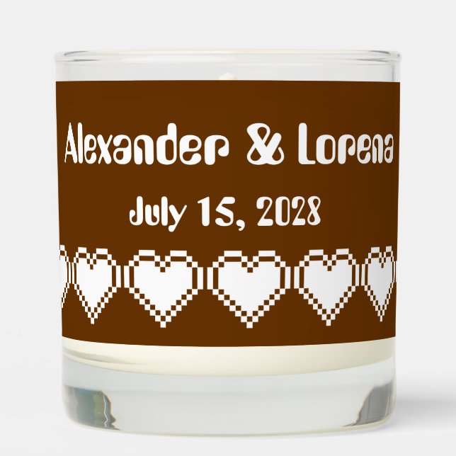 Our 8-Bit Hearts in Chocolate Brown Scented Candle (Front)