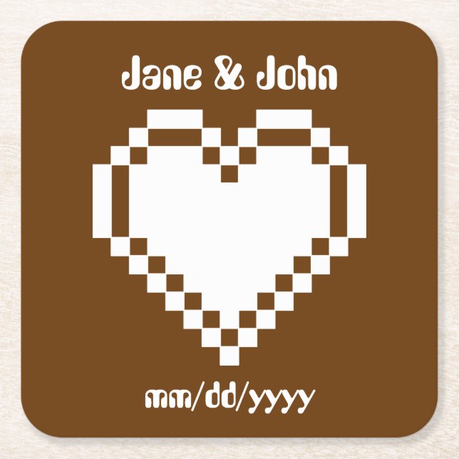 Our 8-Bit Hearts in Chocolate Paper Coaster (Front)