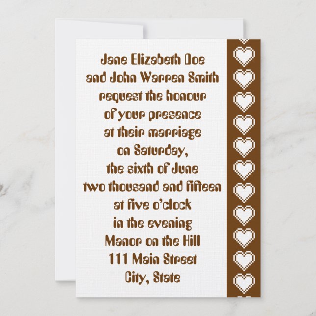 Our 8-Bit Hearts in Chocolate Wedding Invitation (Front)