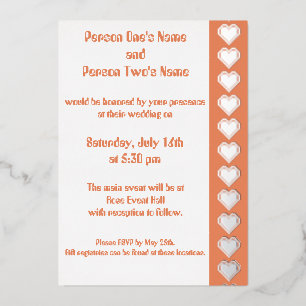 Our 8-Bit Hearts in Coral Foil Invitation