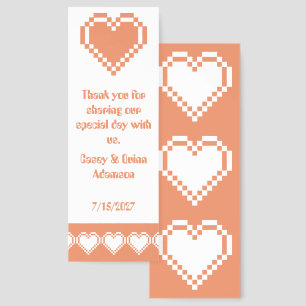 Our 8-Bit Hearts in Coral Wedding Favor Bookmarks