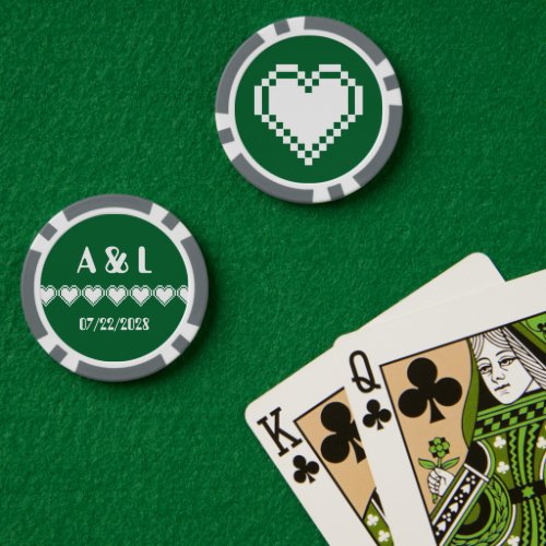 Our 8_Bit Hearts in Green Poker Chips