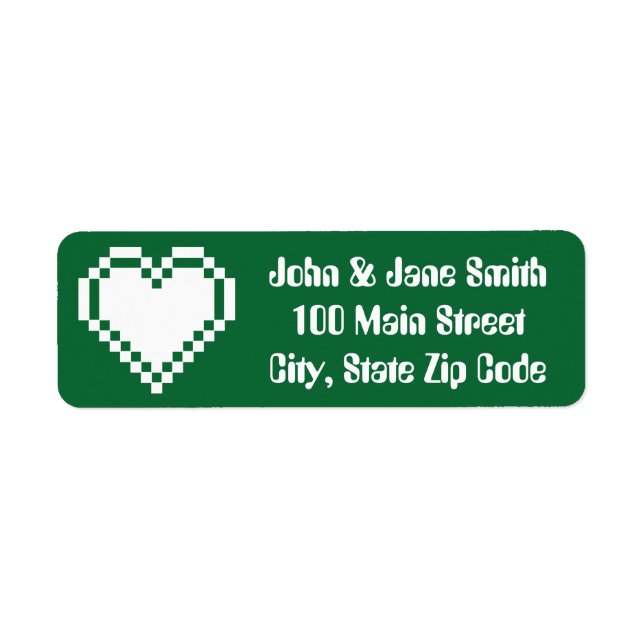 Our 8-Bit Hearts in Green Return Address Label (Front)