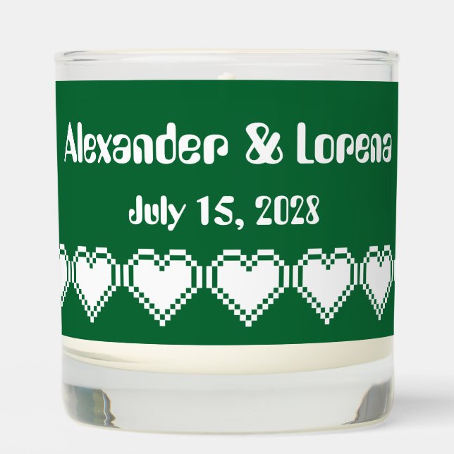 Our 8-Bit Hearts in Green Scented Candle (Front)