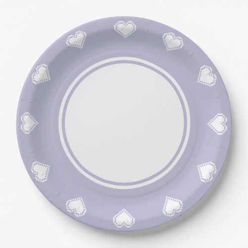 Our 8_Bit Hearts in Lavender Paper Plate