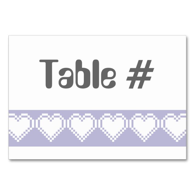 Our 8-Bit Hearts in Lavender Table Card (Front)