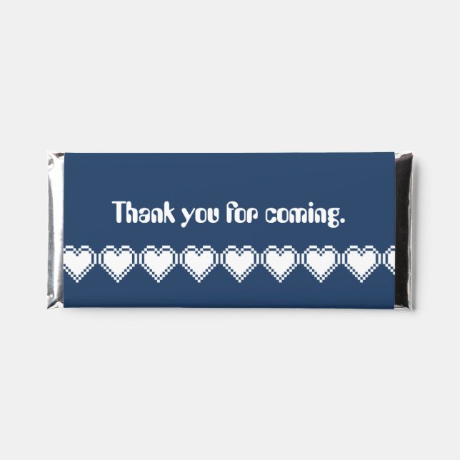 Our 8-Bit Hearts in Navy Hershey Bar Favors (Front)