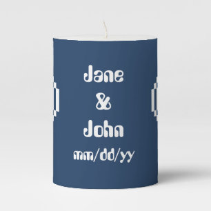 Our 8-Bit Hearts in Navy  Pillar Candle