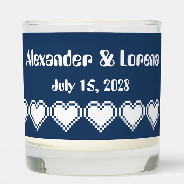 Our 8-Bit Hearts in Navy Scented Candle (Front)