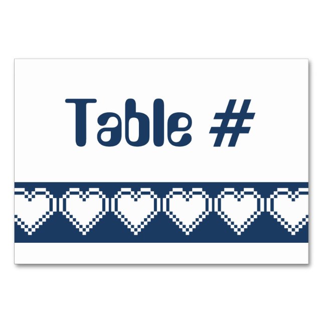Our 8-Bit Hearts in Navy Table Card (Front)