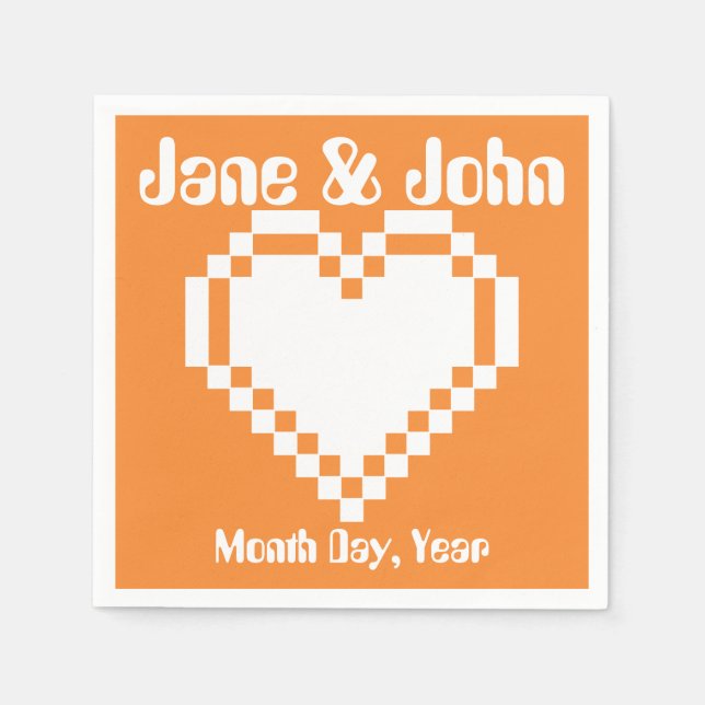 Our 8-Bit Hearts in Orange Napkins (Front)