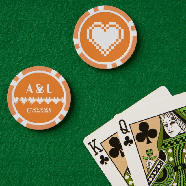 Our 8-Bit Hearts in Orange Poker Chips (Poker Table (Double))