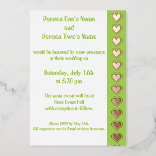 Our 8_Bit Hearts in Peridot Foil Invitation