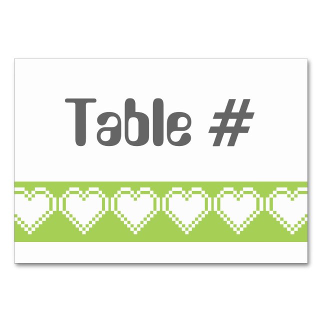 Our 8-Bit Hearts in Peridot Table Card (Front)