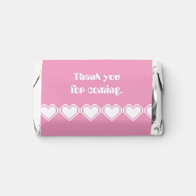 Our 8-Bit Hearts in Petal Pink Hershey's Miniatures (Front)