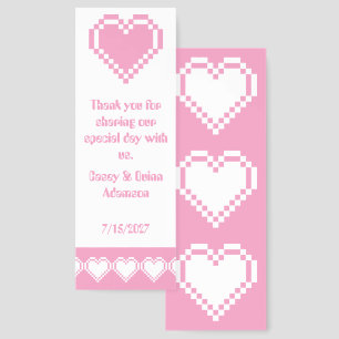 Our 8-Bit Hearts in Petal Pink Wedding Favor Bookmarks