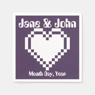 Our 8-Bit Hearts in Purple Napkins