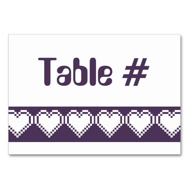 Our 8-Bit Hearts in Purple Table Card (Front)